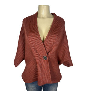 Cabi Cardigan Sweater‎ Womens Small Rust Ribbed Shawl Collar Button Relaxed Fit